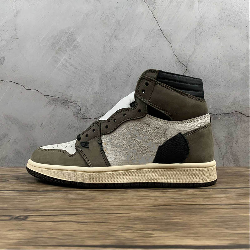 

2021 Release Authentic Cactus Jack 1S High OG TS SP 1 Shoes Men Women Low Sail Dark Mocha Sports Outdoor Sneakers With Original box US7-13, #2