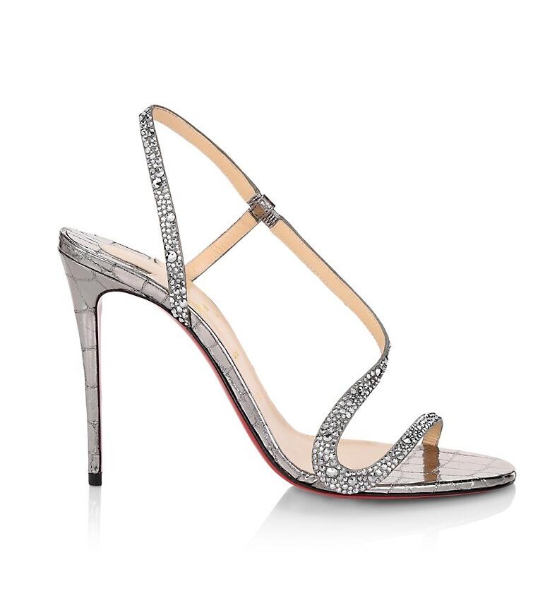 

Women sexy sandals summer high heels red bottom sandal Strass and leather Rosalie Iridescent Leathers Slingback Sandalies