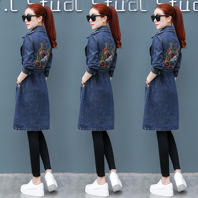 

Mode Denim Women's 2021 New Fashion Long Section Embroidered Spring Thin Jacket Autumn Itix
