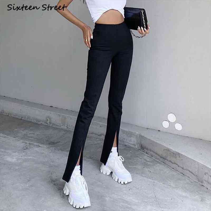 

straight pants woman streetwear split high waisted stretch pants female bottom spring summer trousers woman dropshipping, Black;white