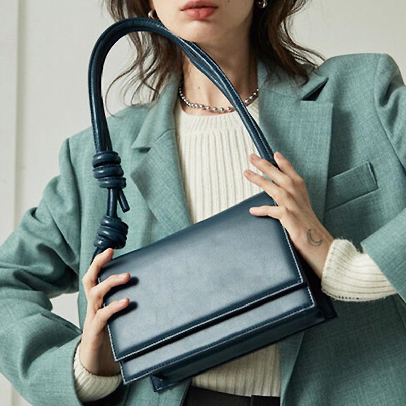 

Retro Knotted Shoulder Strap Female Handbag Niche Design Ladies Small Square Bag Trendy Woman Shoulder Bag Solid Color Purses, Black