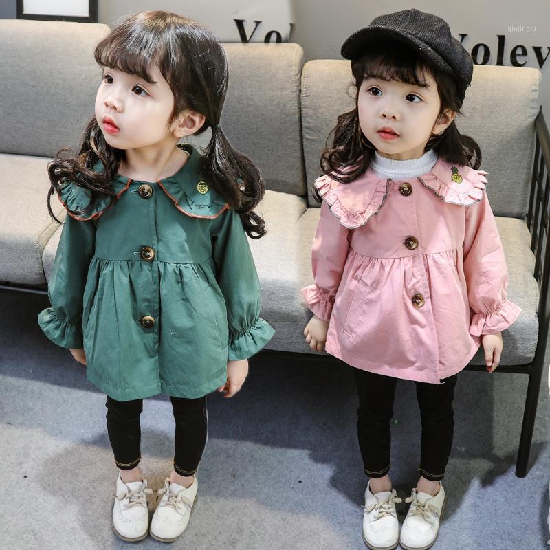

Coat Spring Children's Trench Lovely Embroidered Jacket Girls Tops Cotton Pineapple Single-breasted Clothes Turn-down Collar, Blue;gray