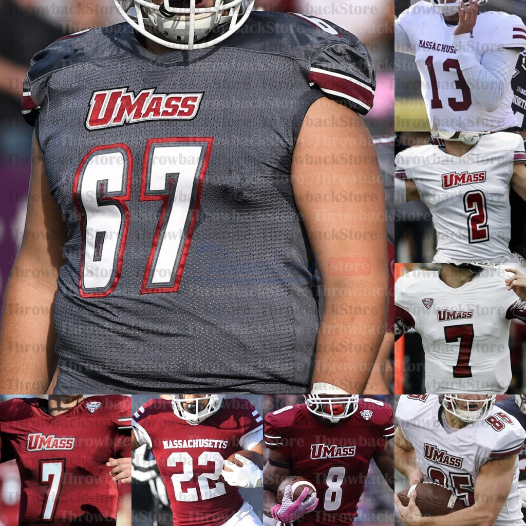 

Custom UMass Massachusetts College Football Jerseys Randall West Andrew Brito Victor Cruz Bilal Ally Zak Simon Sadiq Palmer Roberson Isabella, White ii