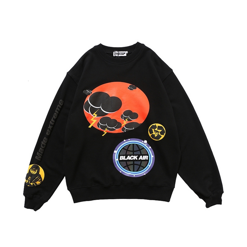 

2021 New Autumn Men/women Japanese Oversized Long Sleeve Graphic Harajuku Print Thunder Cloud Hip Hop Streetwear T-shirt Cotton Tops Lmky, Black