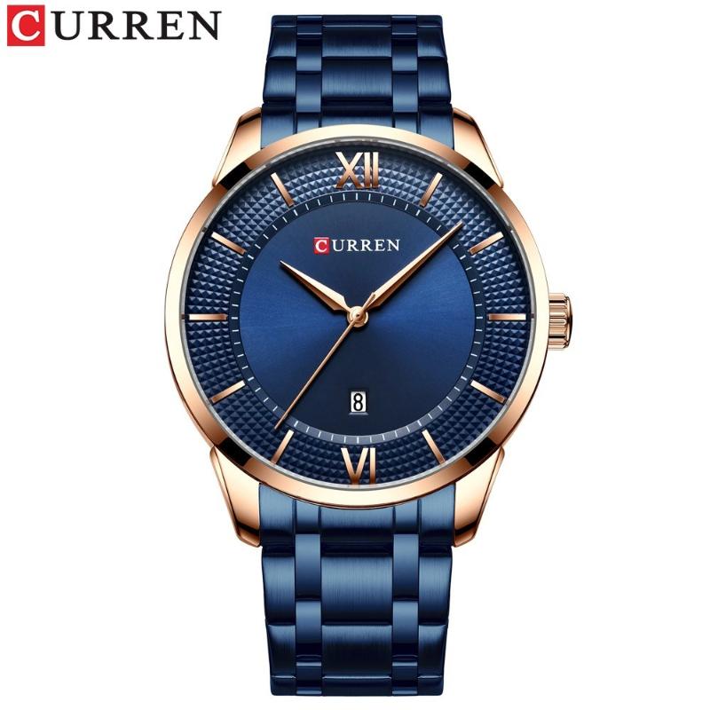 

Wristwatches Men Watch Multifunctional Calendar Waterproof Quartz Wrist Business Alloy Case Stainless Steel Band, Blue
