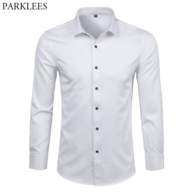 

Men's Bamboo Fiber Dress Shirts Slim Fit Long Sleeve Shirt Casual Button Down Elastic Formal Shirts for Business Man 210628, Gray