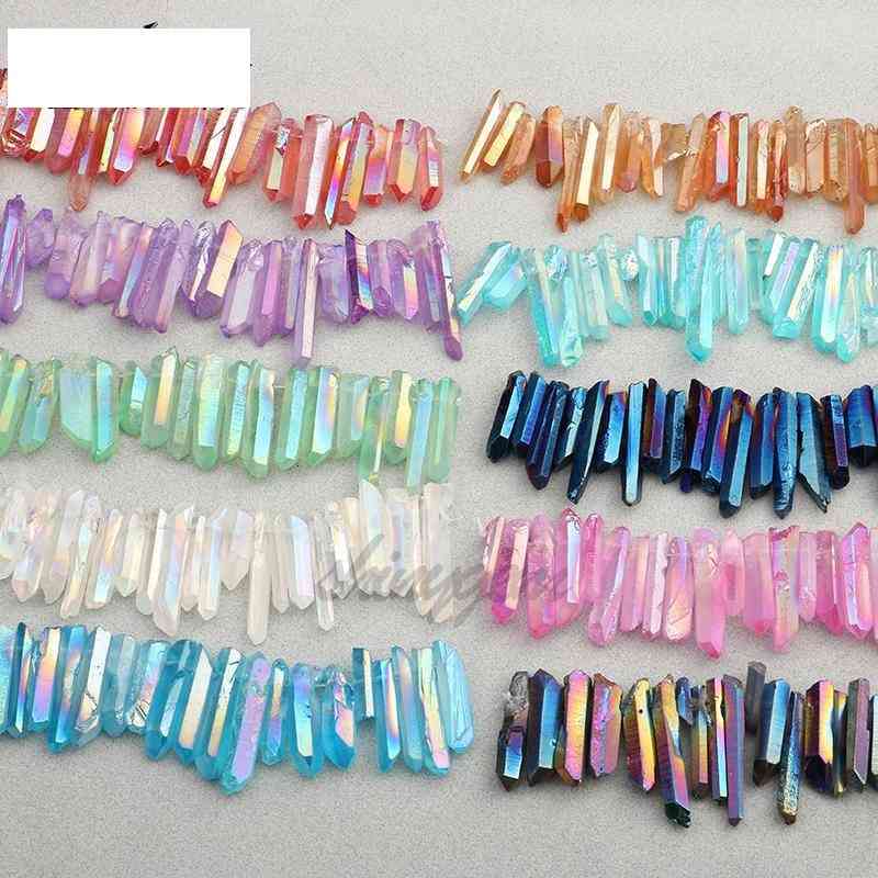 

50g Titanium Clear Quartz Pendant Natural Raw Crystal Wand Point Rough Reiki Healing Prism Cluster Necklace Charms Craft