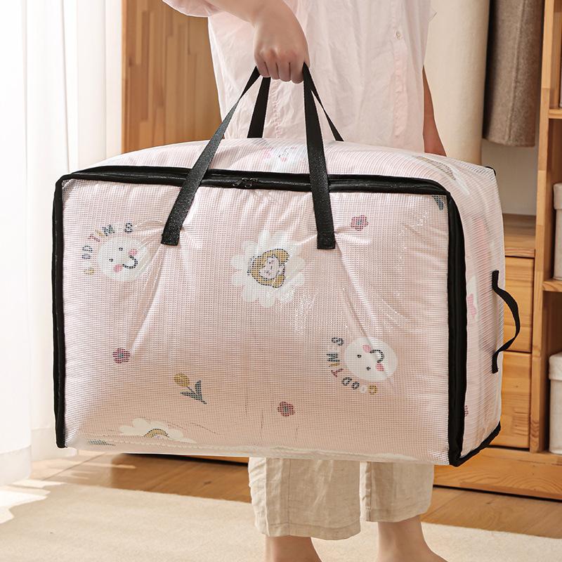 

Storage Bags Foldable Mesh Quilt Bag Home Double Zipper Clothes Pillow Organizer Cabinet Moisture-proof Finishing Luggage