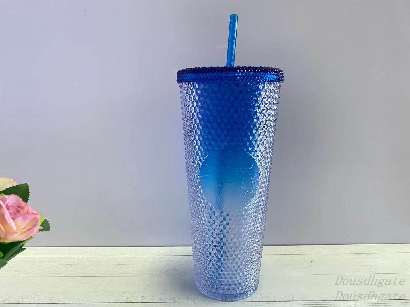 

2021 Starbucks Fluorescent pink durian laser Straw cup Tumbler high-capacity 710ML Mermaid plastic cold water coffee Mug gift, Cup + straw + lid