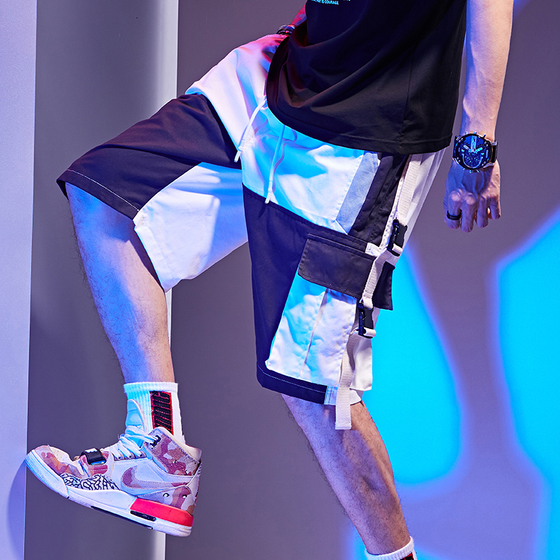 

2021 New Harajuku Cargo Summer Hip Hop Color Block Streetwear Men Casual Jogger Short Pocket Cotton Male Shorts Hiphop Dph1 3cck, Navy