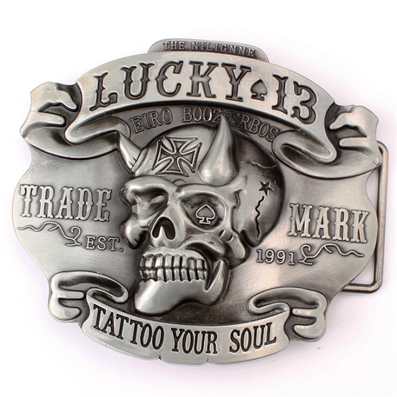 

2021 New Fashion Male Lucky Skull Head Belt Buckle for Genuine Leather Metal Buckles Tattoo 8cb8, Black