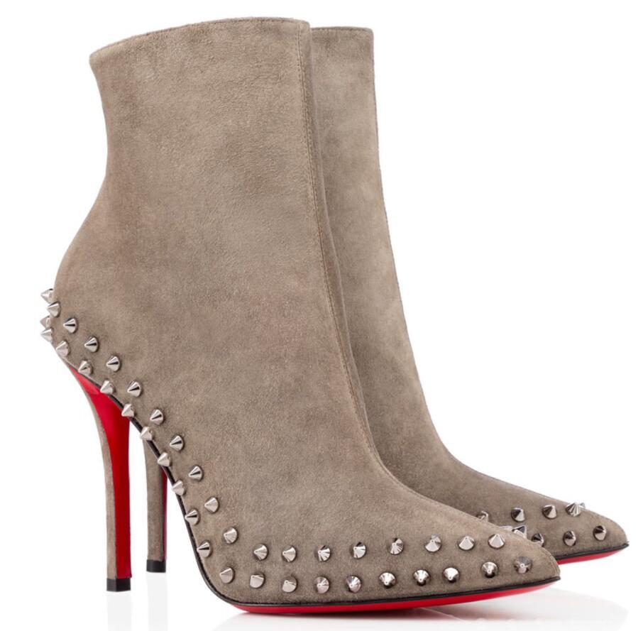 

Elegant Winter Brand Women's Willetta Spikes Boots Red Bottom Ankle Boot Lady Booty Pointed Toe Comfort Party Wedding High Heels Booties EU43, Black