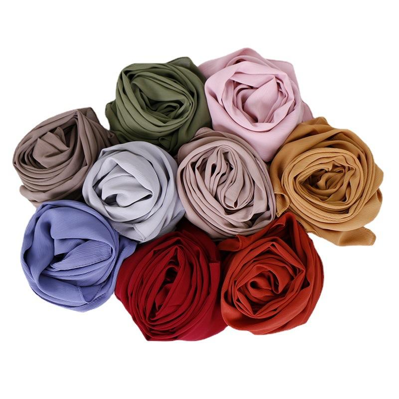 

Scarves Silk Solid Women Monochrome Natural Wrinkled Scarf Material Breathable Pleated Shawl Headband Cover