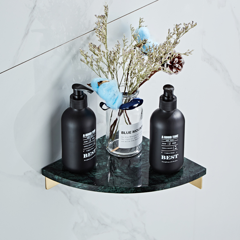 

2021 New Fixado Na Parede De Bronze Preto e Mable Chuveiro Prateleira Do Banho Ouro Shampoo Cesta Titular Canto T080