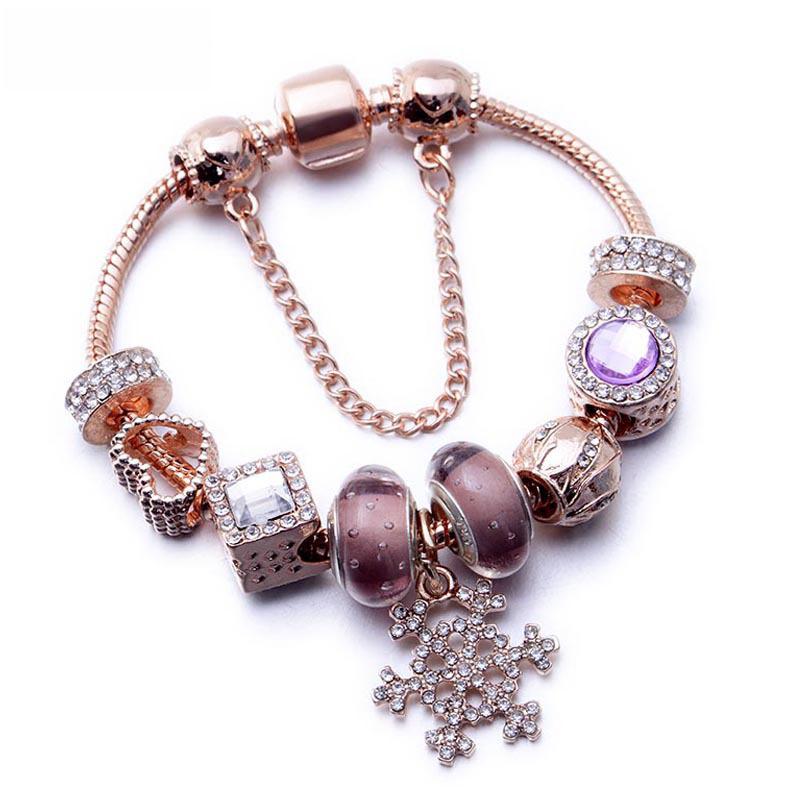 Link, Chain Panjia DIY Rose Gold Bracelet Snowflake Opal Powder Beaded-image-711299053