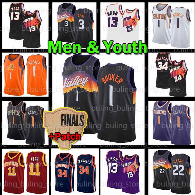 

Mens Youth Kids Devin 1 Booker Chris 3 Paul Jersey Deandre 22 Ayton Steve 13 Nash Suns Charles 34 Barkley Phoenix Basketball Jerseys City 2021 Finals Patch, Ncaa