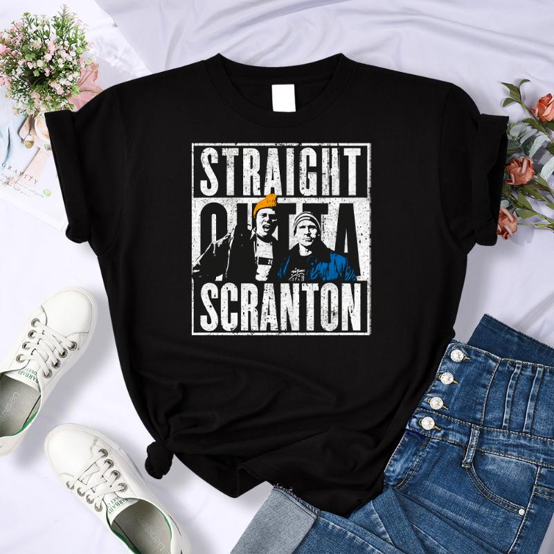 

Women' T-Shirt Straight Outta Scranton Printing T-shirts Woman Casual Simplicity T Shirts Crewneck Retro Summer Anime Tshirt, White
