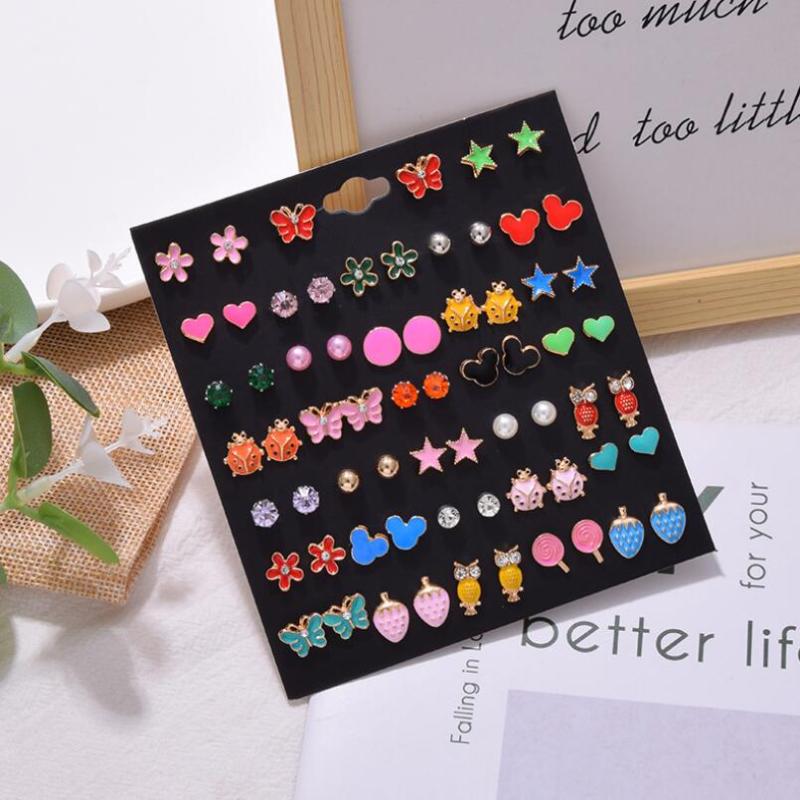 

Stud Claire Fashion Accessories Earring Pack Set 33 Pairs Butterfly Bear Bird Flower Love Heart Gift For Women Brincos, Golden;silver