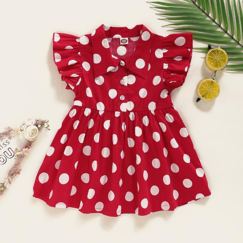 

Girl's Dresses Born Baby Girl Summer Dress Red Sleeveless Dots Printed For Toddler Birthday Girls Outfits, Red;yellow