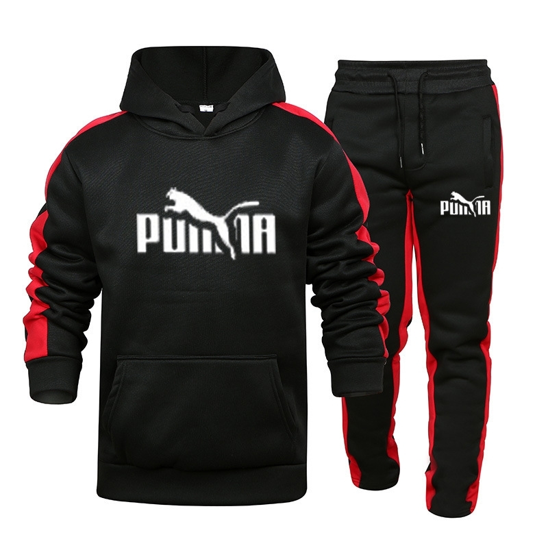 

New Pullover fashion autumn winter Plush Hoodie sportswear set men's, Black