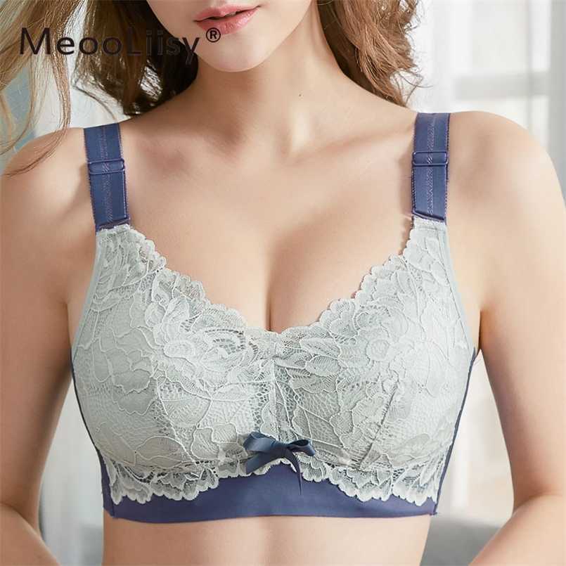 

MeooLiisy Sexy Lace Brassiere Wire Free Push Up Bra Lingerie In-House Design 3/4 B C Dup Woman Lingerie Women's Intimates 211110, Violet