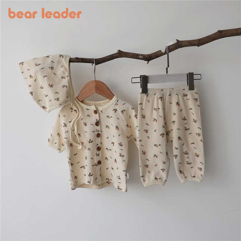 

Bear Leader born Baby Casual Clothing Fashion Korean Girls Boys Flowers Clothes Set Floral Short Sleeve Tops Pants Outfits 210708, Ah6145beige