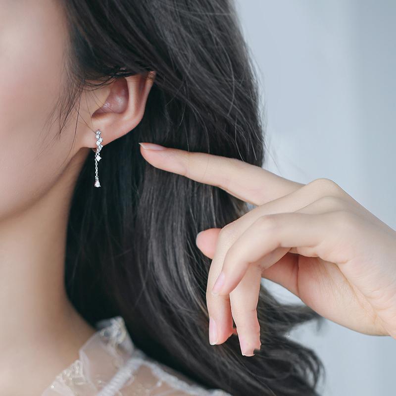 

ModaOne Long Tasse Flower Silver Color Cubic Zirconia Hoop Earrings For Women Girls Korean Trendy Fashion Jewelry Gifts