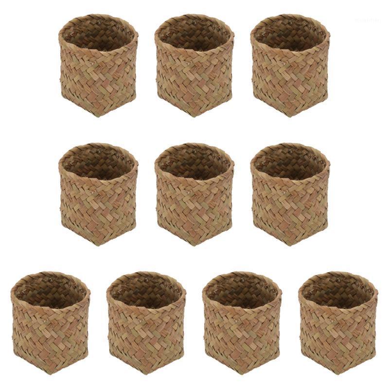 

Gift Wrap 10Pcs Straw Woven Box Delicate Wedding Candy Storage (Natural Color)