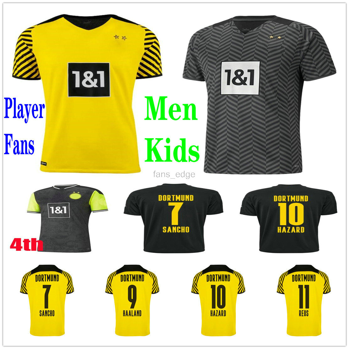 

21 22 DortMUnd soccer jerseys HAALAND REUS MALEN HAZARD REYNA HUMMELS BRANDT SANCHO Custom 2021 2022 Player Fans Version Adult Men Kids Kit football Shirt Uniform, Black men size s-xxl