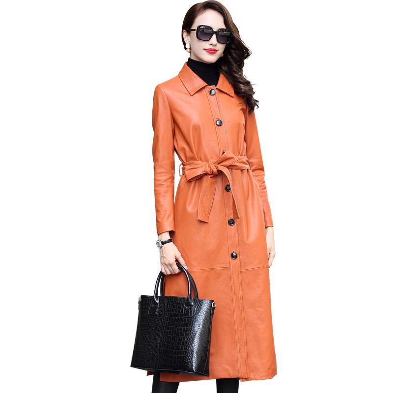 

Women's Leather & Faux Silk 2021 Autumn Simple Fashion Sheep Skin Windbreaker Jacket Casual Lace, Air Fur, Female Long 61, Black