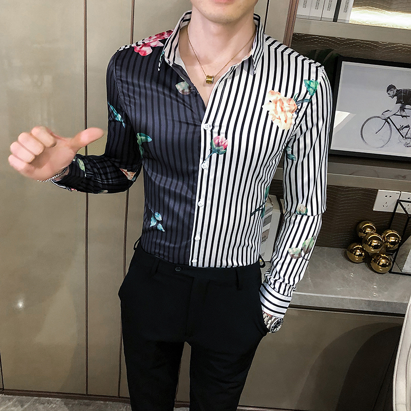 

2021 Fashion Men's Clothes Autumn New Striped Shredded Color Casual Shirts for the Evening Club Prom Tuxedo 3xl 3e6u, As the photo show