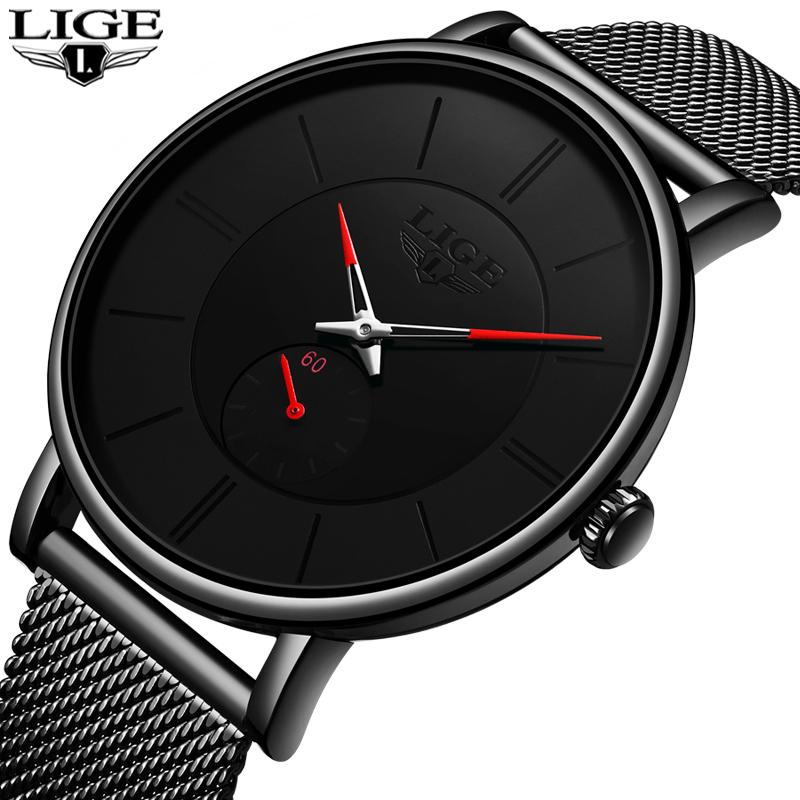 

Wristwatches Watch Men 2021 LIGE Mens Watches Top Famous Dress Fashion Simple Clock Stainless Steel Mesh Band Quartz Wrist, Black blue