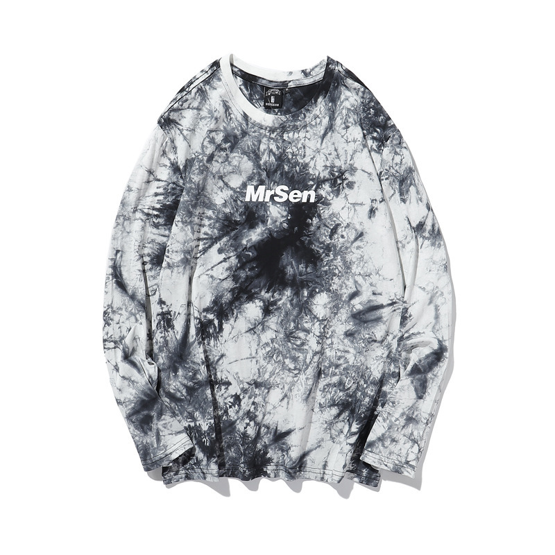 

2021 Tie Dye Cotton Tshirt Autumn New Long Sleeve T-shirt Men Hip Hop Harajuku Letter Print Couple t Shirts Camiseta Hombre 5l56, Black white
