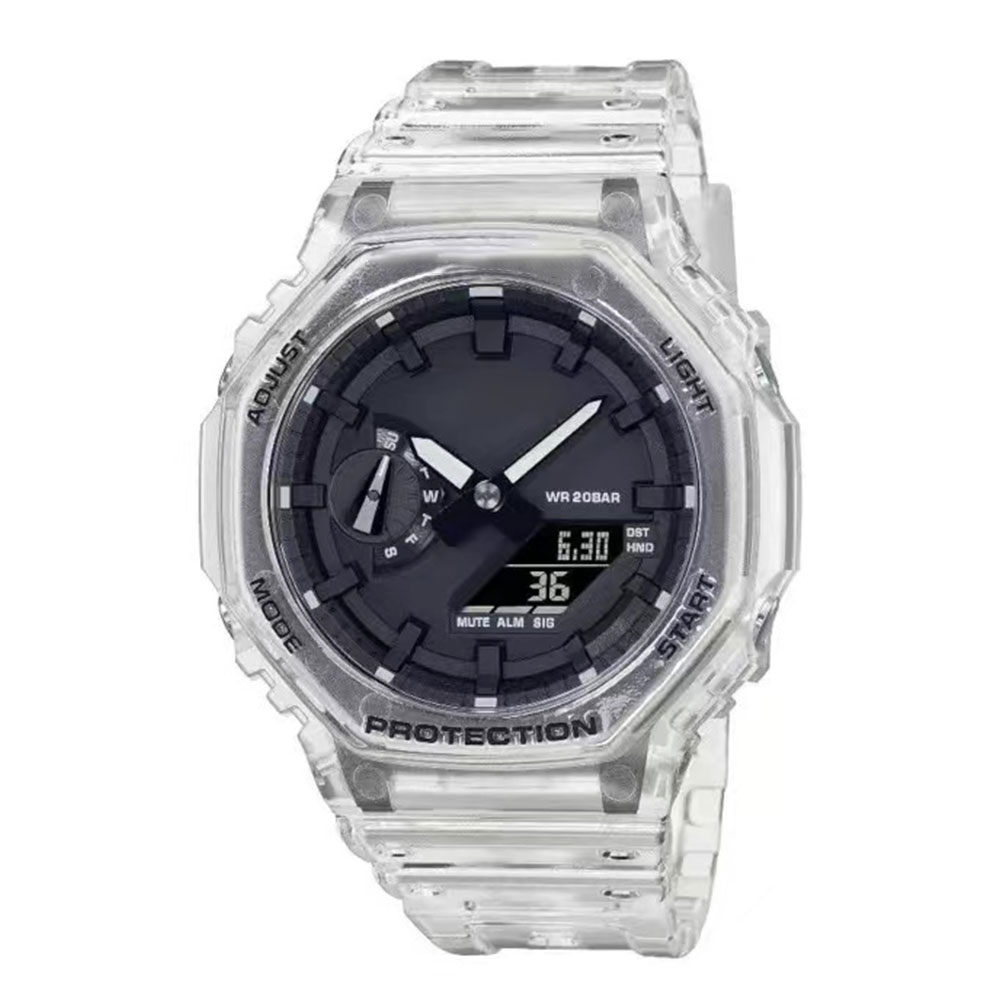 

New-Selling 2100 LED Digital Watch For Men Causal Sport Wristwatch Dual Display Silicon Transparent Strap All the pointers are working