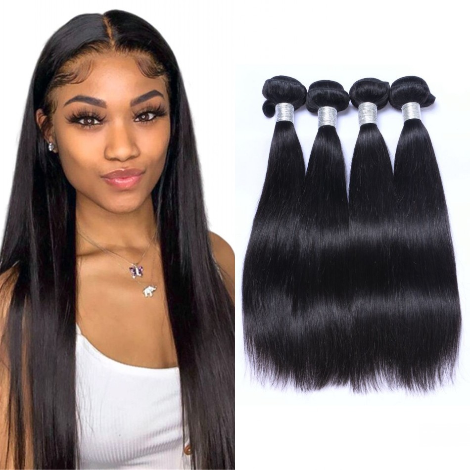 

Peruvian Hair Straight Bundles Weave Non Remy Human Hairs Extensions Natural Black 3/4 Pieces Double Weft for Women, Natural color