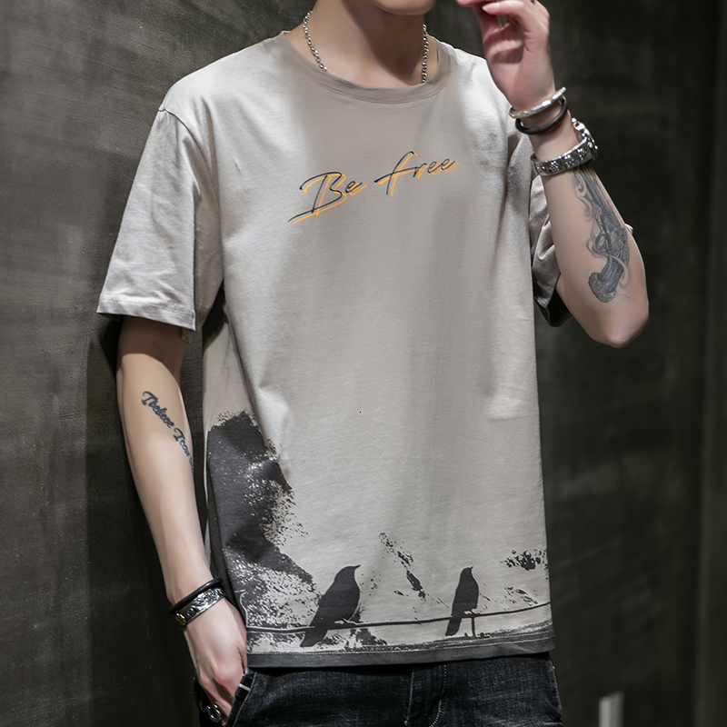 

2021 New Men's T-shirt Summer Short Sleeve Popular Fashion Trend Ins Loose Cotton Handsome Tshirt Tops Printed O-neck Tshirts 7g3o, Black