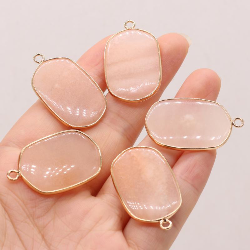 

Charms Fashion Small Pendants Natural Stone Pink Aventurine Oval Pendant For Jewelry Making DIY Necklace Earrings Accessories 20x34mm, Bronze;silver