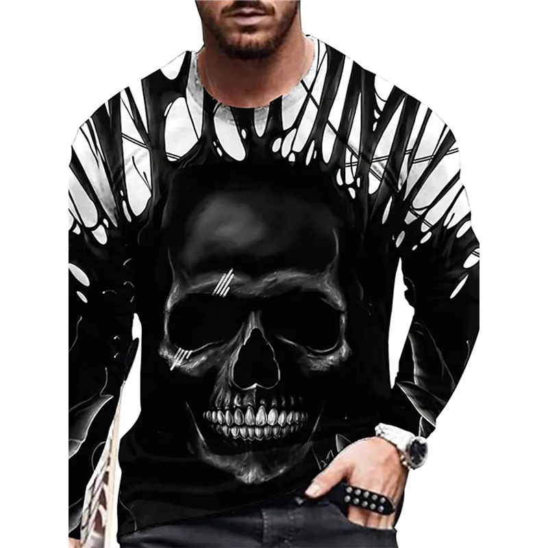 

Render the skull Graphic Men's Zipper Hoodie Visual Impact Party Top Punk Gothic Round Neck High Quality American Sweatshirt Hoodie, Black