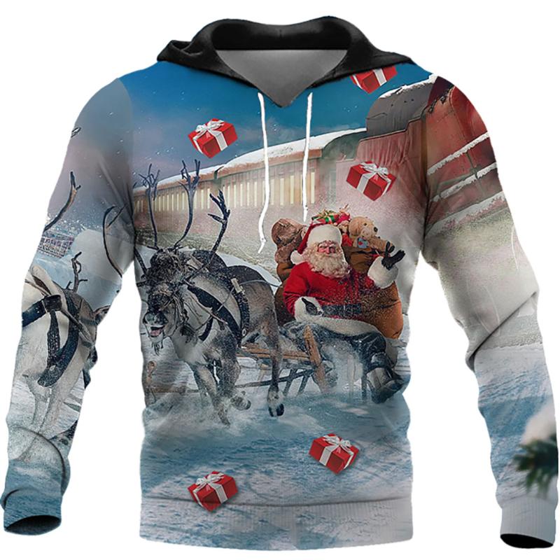 

Men's Hoodies & Sweatshirts 2022 Christmas Santa Claus Hat Sleigh Snowman 3D Printing Pattern Retro Trend Fashion Male And Female Kids, Black