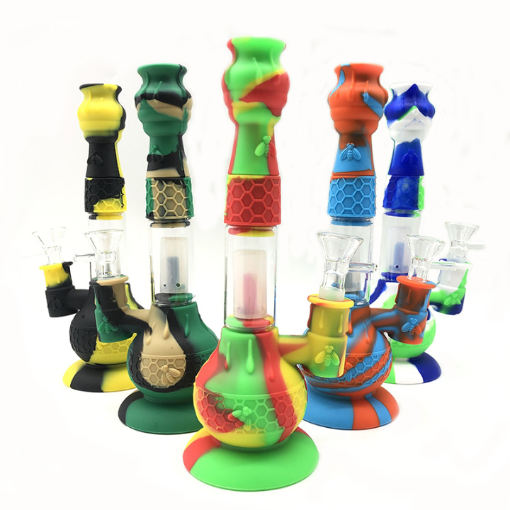

New design Silicone Bong Water Pipe kits with Glass Bowls Multi color Glass bong Smoke pipe