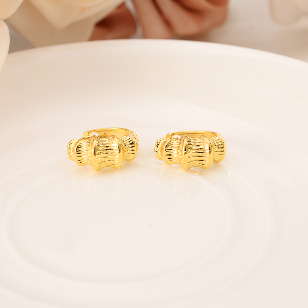 9K Yellow Fine Solid Gold Hoop Earrings Shiny Bamboo Round-image-707748070