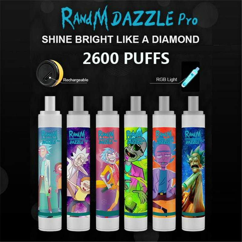 

Original RandM Dazzle Pro 2600 puffs 6ml disposable vape with RGB Led lights Up the Whole tube