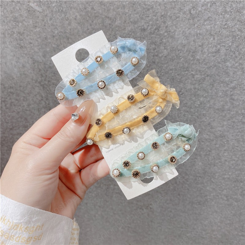 

Girls Hair Accessories Hairclips Bb Clip Kids Barrettes Clips Childrens Lace Diamond Pearl Fabric Hairpins, Mixed color