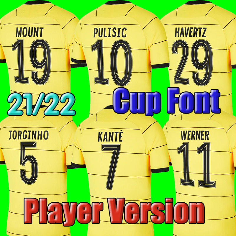

Cup Font #10 PULISIC Player Version Away Yellow Soccer Jerseys 2021/2022 Men #11 WERNER soccer shirt 21/22 #7 KANTE #19 MOUNT #29 HAVERTZ Fo, Black;yellow