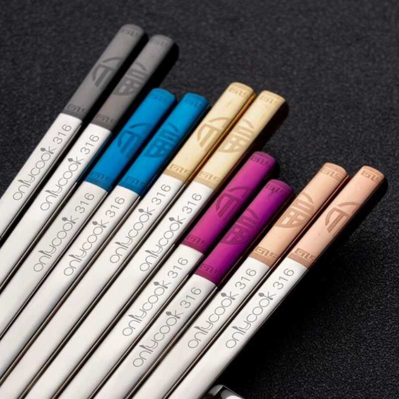 

5 Pairs grade 316 stainless steel Sushi Chopsticks Set With Gift Box color Chinese Chop Stick Tableware Kitchen Tools