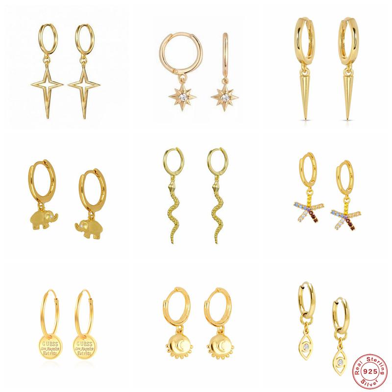 

Dangle & Chandelier Aide 925 Sterling Silver Elephant Snake Pendant Earrings For Women Spike Zircon Star Charm Circle Drop Jewelry