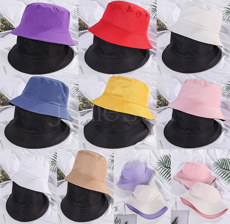 

Hot Double-sided Cap Solid Color Bucket Hat Men And Women Flat Sun Hat Reversible Fisherman Hat Party Hats de180, Multicolor