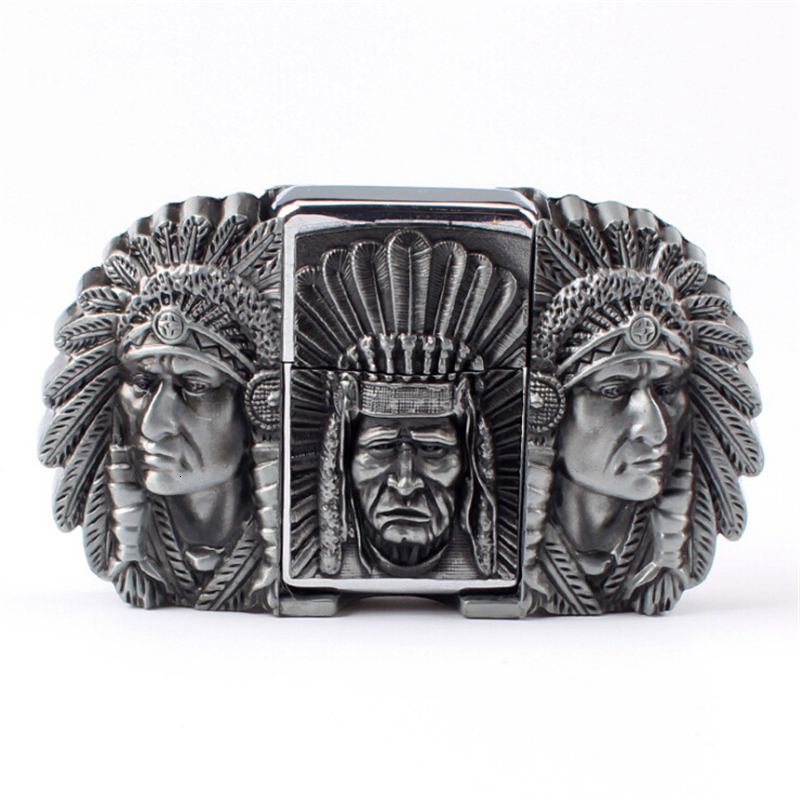 

2021 New Fashion Men's Retro Buckle for Male Genuine Leather Metal Kerosene Belt Eagle Lighter 2mfg, Black