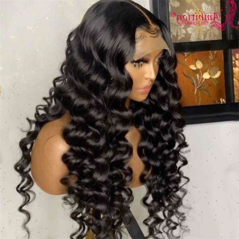 

Human Unprocessed Ambition #1b Hair Preplucked Black Loose Deep Wave Front Wigs 13x4 Lace Frontal Wig Bleached Knots, Real 13x4 lace wig
