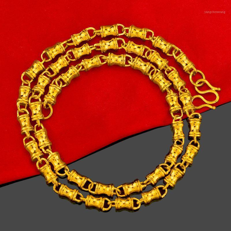 

Luxury 24K Yellow Gold Bamboo Necklace For Men Retro Coins 60mm 6mm Men's Pendant Wedding Engagement Fine Jewelry Gifts Chains